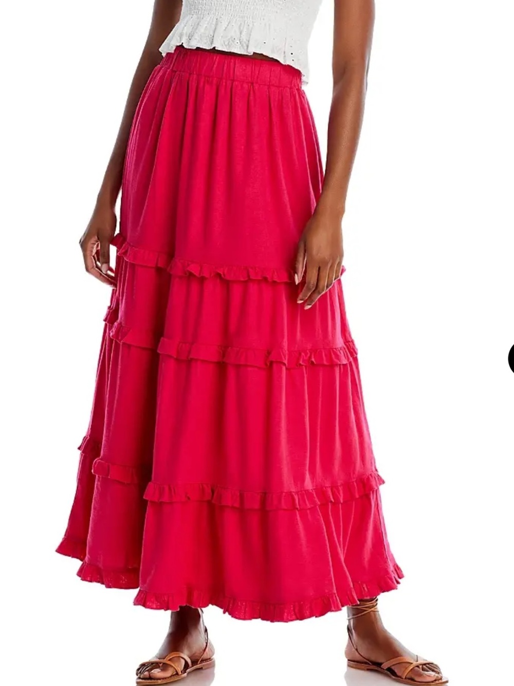 Cupio Linen Blend Tiered Maxi Skirt in Bright Rose XL